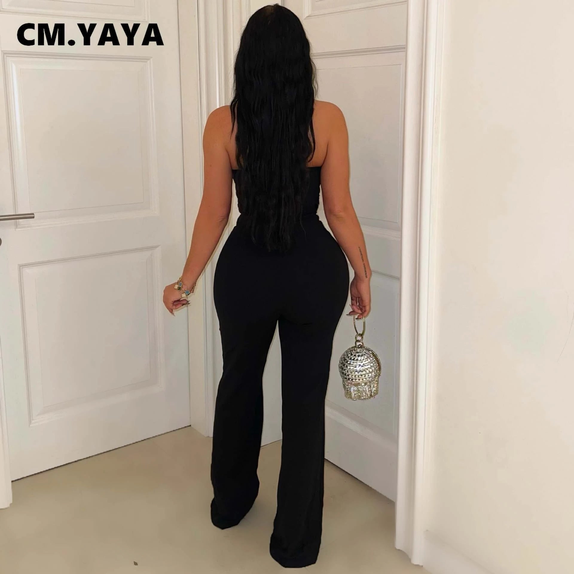 CM.YAYA Fashion Women Halter Neck Butterfly Striped Splicing Sleeveless Jumpsuits 2025 Sexy Party Outfits One Piece Suit Rompers - JN Fashion Fusion