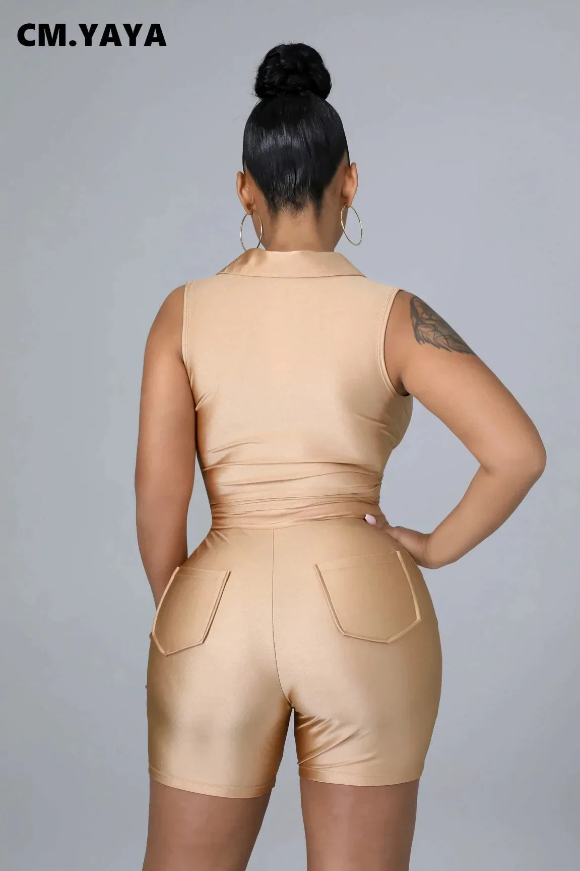 CM.YAYA Elegant Active Women's Set Sleeveless Shirt Top and Shorts Suit Tracksuit Two 2 Piece Set Fitness Outfits 2022 Summer - JN Fashion Fusion