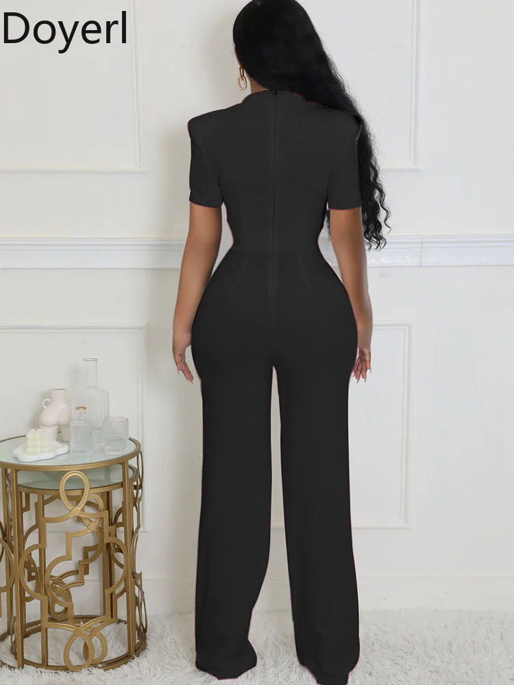 Doyerl Vintage Elegant Jumpsuits for Women Birthday Celebrity Club Party Square Collar Short Sleeve High Waist Wide Leg Rompers - JN Fashion Fusion