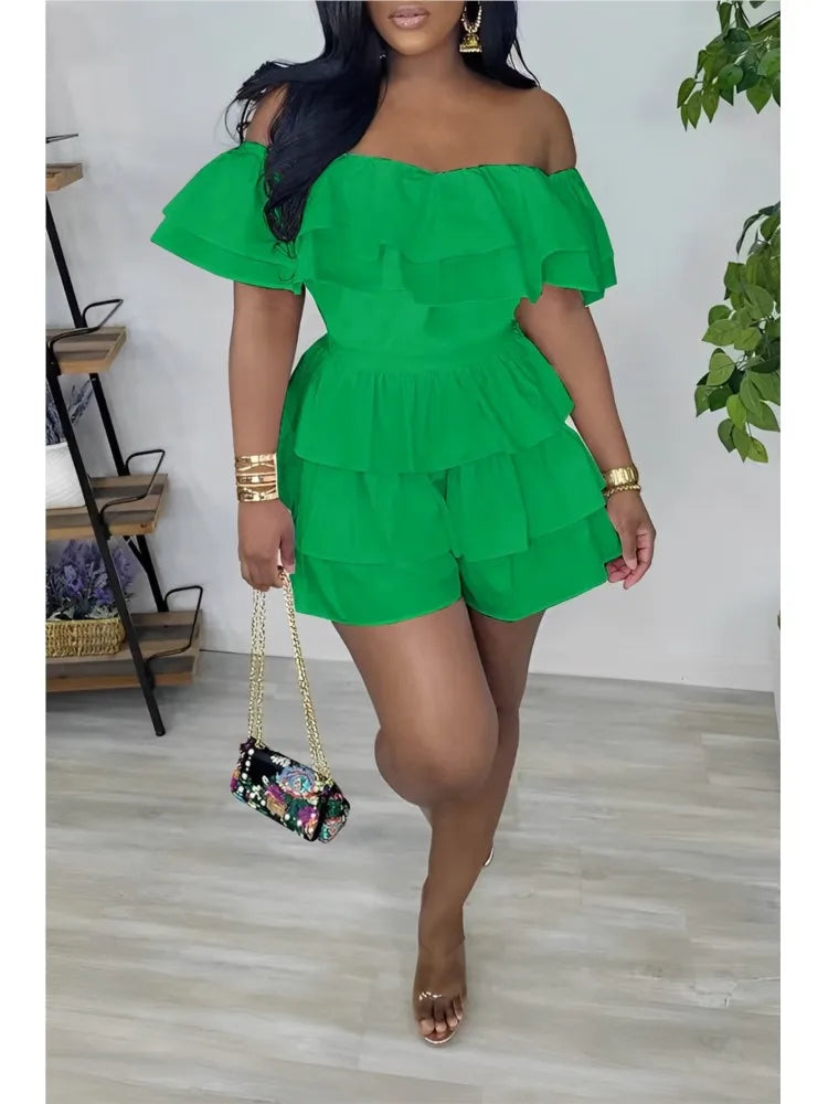 Women's Jumpsuits Elegant Women Playsuit Sexy Off Shoulder Ruffles Slim Short Jumpsuit 2026 Summer Fashion Ruffle Rompers Female