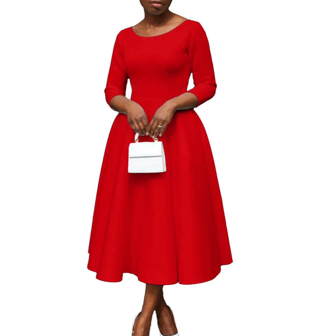 Polyester African Dresses for Women Summer Elegant African Women Long Sleeve Knee-length Dress Dashiki African Clothes Women - JN Fashion Fusion