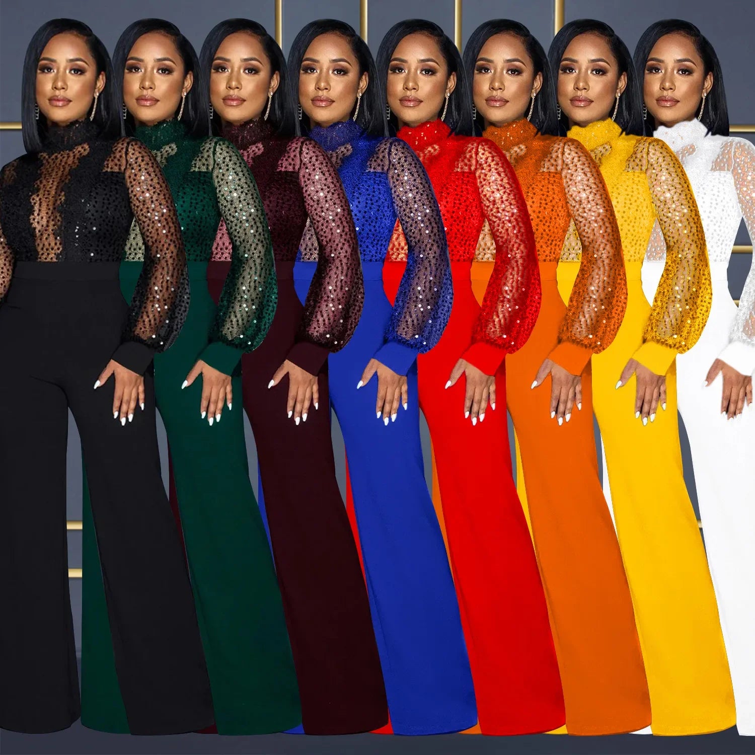 2025 African Clothes For Women Autumn Fashion Lace Patchwork Long Sleeve Straight Jumpsuit Streetwear Party Overall Playsuit - JN Fashion Fusion