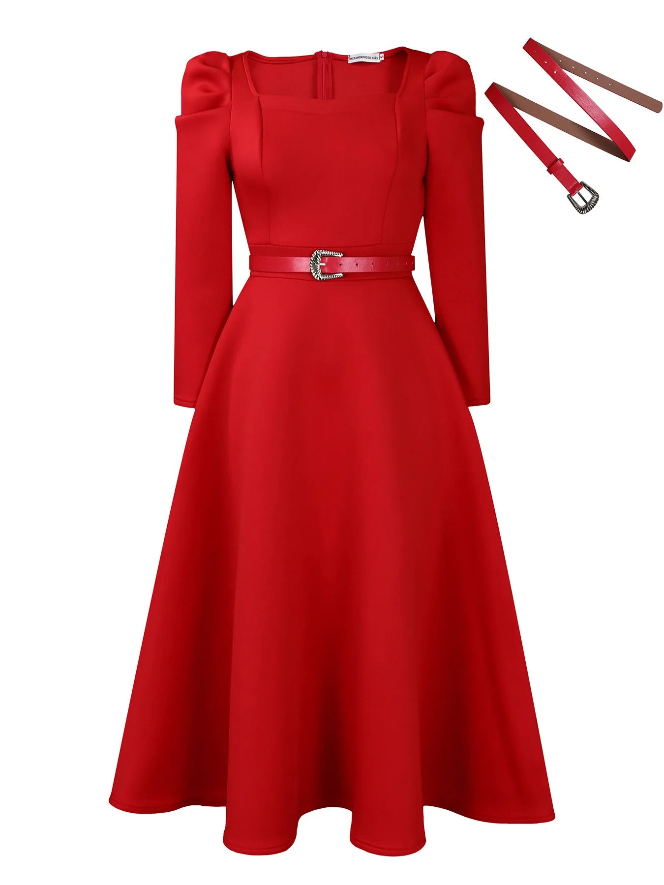 Vintage Spring Autumn Formal Evening Long Sleeve Midi Dresses Women Bubble A Line Pleated Big Bottom Wedding Party Dress