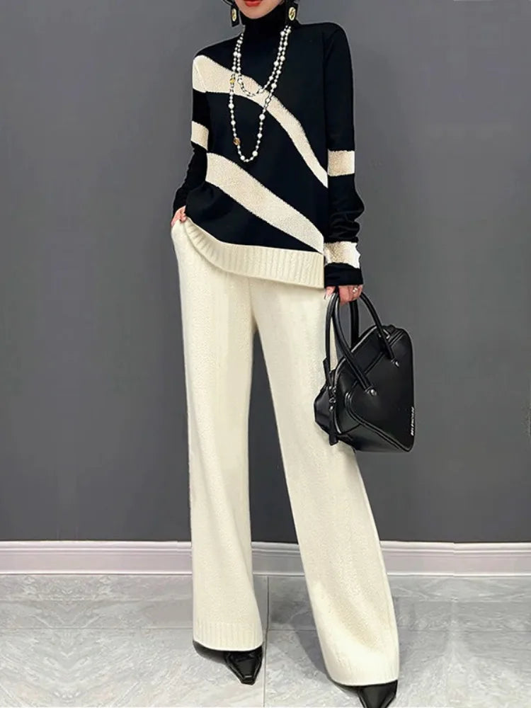2026 New Women's Fashion Solid Color Knitted Wide Leg Pants Loose Elastic High Waist Full-length Casual Daily Trousers Bottoms