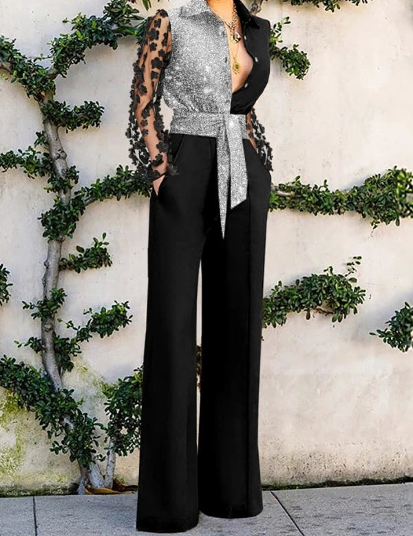 Jumpsuits Women 2026 New Spring Fashion Versatile Sexy Lace Patchwork Flared Loose Y2k Jump Suits for Female Streetwear - JN Fashion Fusion