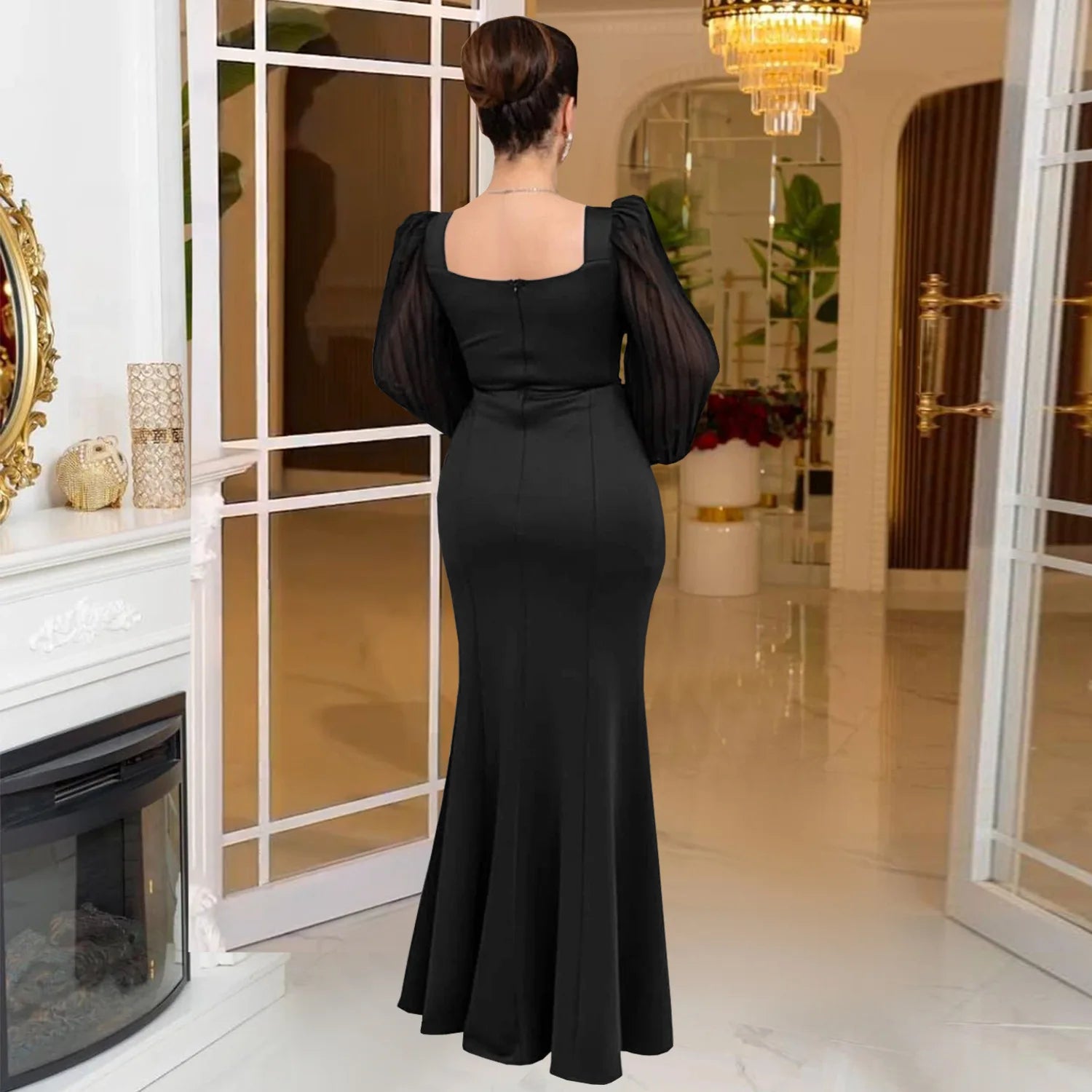 2026 Autumn Fashion Women's Dress Solid Color Temperament Concealed Waist Hot Diamond Long Sleeve Fish Tail Dress - JN Fashion Fusion