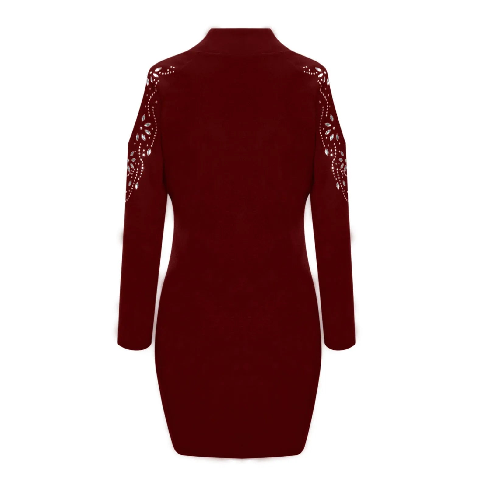 Party Dress Skinny Rhinestone Chain Pattern Cold Shoulder Bodycon Dress Ladies Wedding Guest Dresses Elegant Fall Outfits Women - JN Fashion Fusion