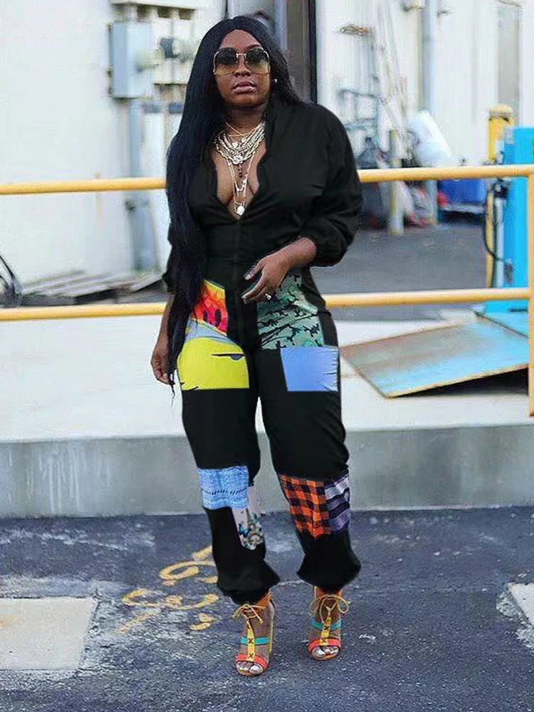 Sporty Jumpsuit Woman Spring Long Sleeve Plus Size Jumpsuits and Rompers Zipper in Front One Piece Outfit Streetwear Jumpsuits - JN Fashion Fusion