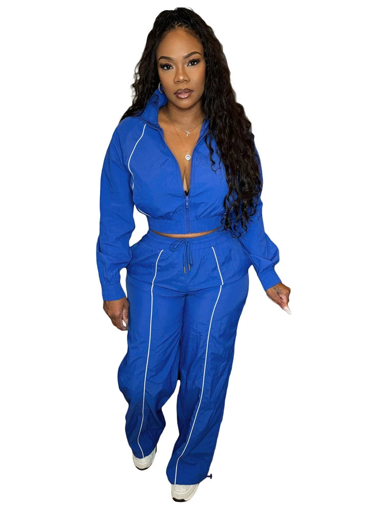 2025 Fall New Female Outfits Windbreaker Jacket Jogger Pants Color Block Lounge Wear 2 Piece Set Women Sweatsuit Set Tracksuit - JN Fashion Fusion