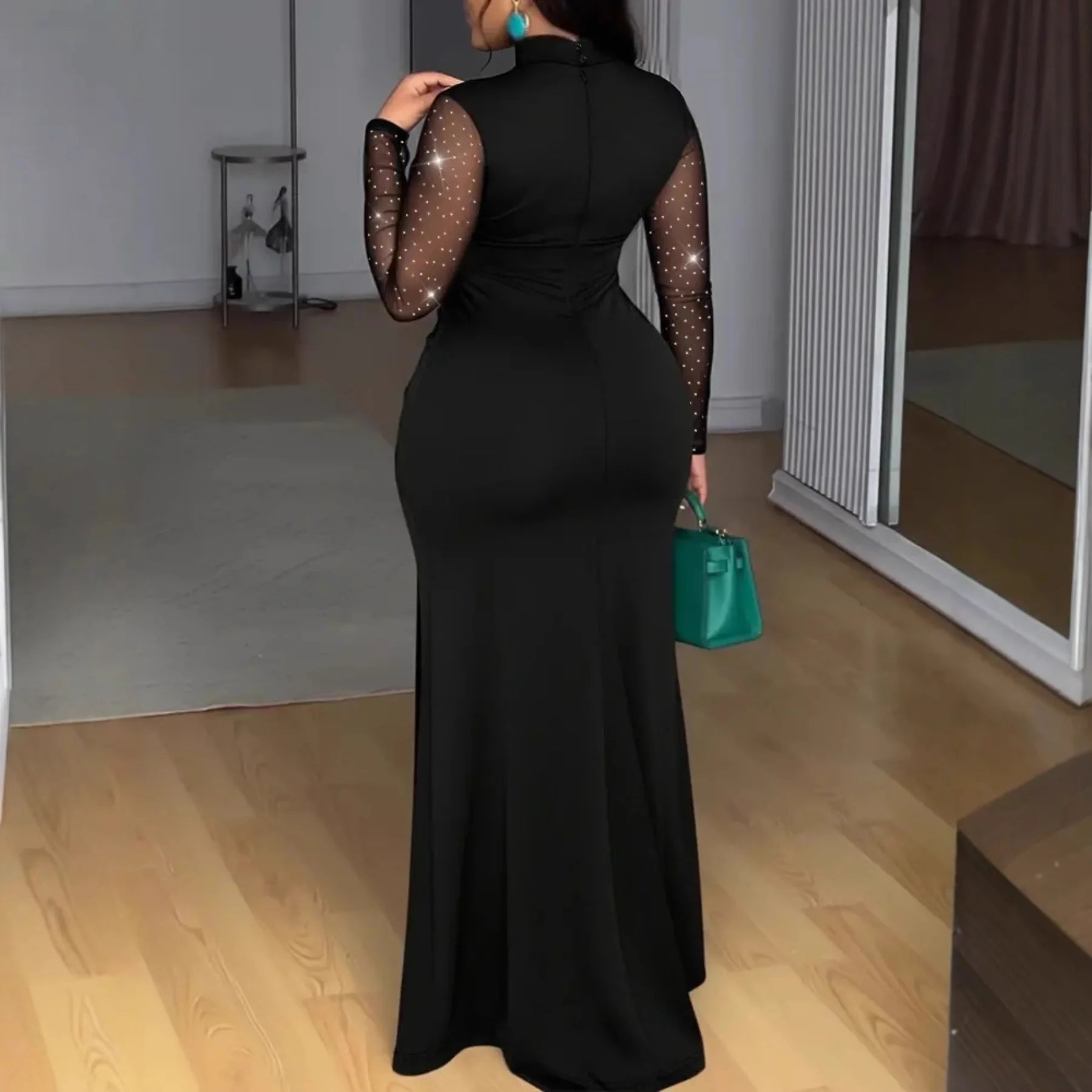 Women's Dress New Spring Autumn Long Sleeve Simple Solid Color Slim Fit Party Dress Sexy Mesh Patchwork Hollow Evening Dress - JN Fashion Fusion