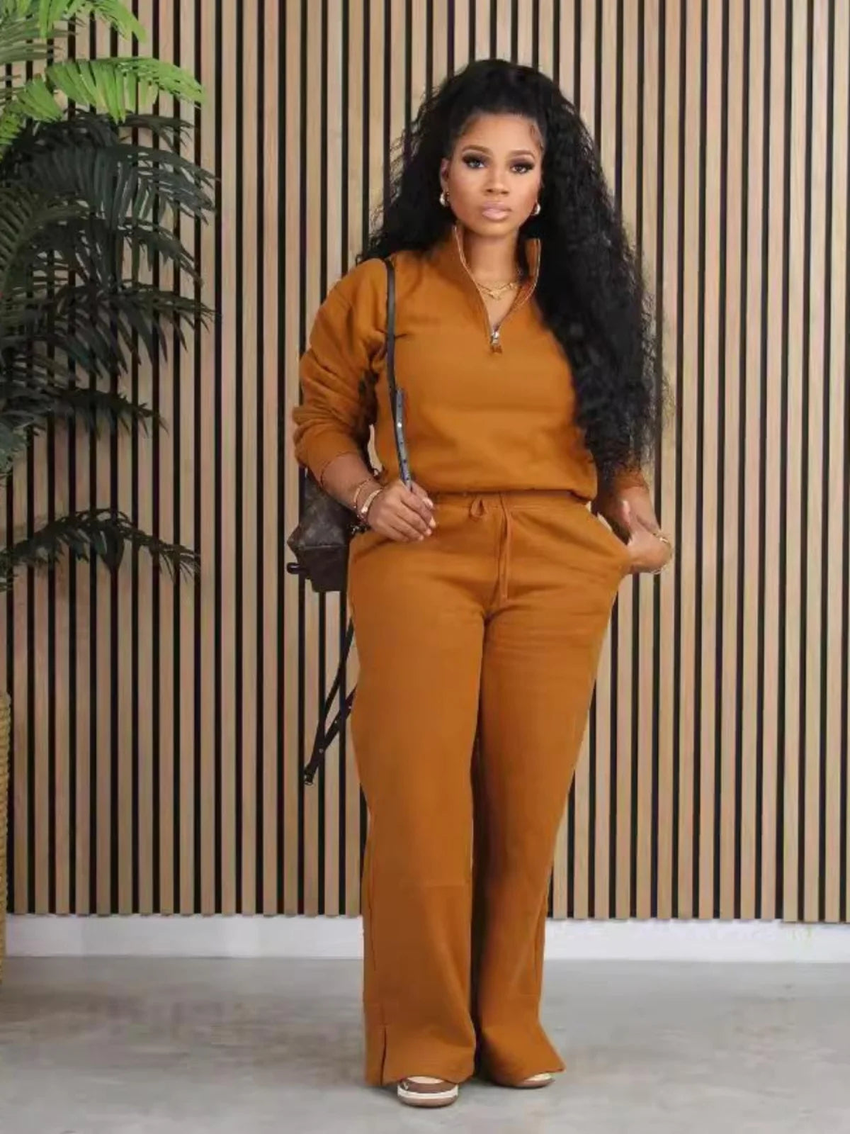 Loose Fit Pure Color Sportswear Set Faionable Long Sve Long Pants Women's Ensemble Autumn Season Cross-border Sle