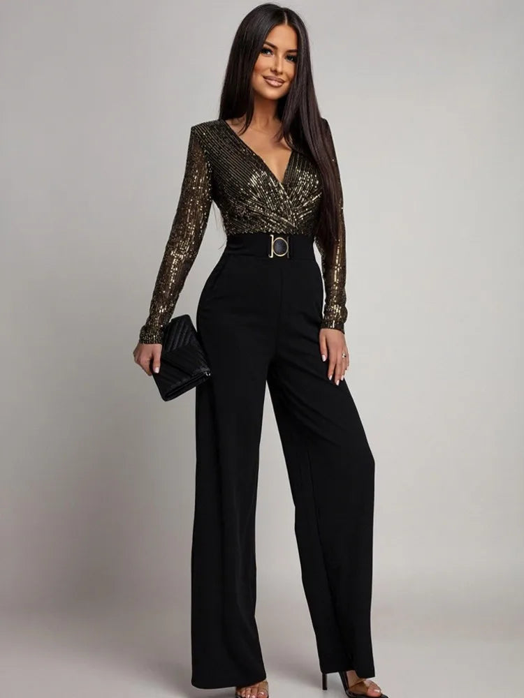 Solid Women Jumpsuits For Spring Summer Long Sleeve V-Neck Balck Jumpsuits Fashion Streetwear Overalls Pants Trousers 2026 - JN Fashion Fusion