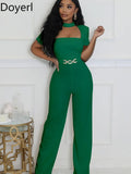Doyerl Vintage Elegant Jumpsuits for Women Birthday Celebrity Club Party Square Collar Short Sleeve High Waist Wide Leg Rompers - JN Fashion Fusion