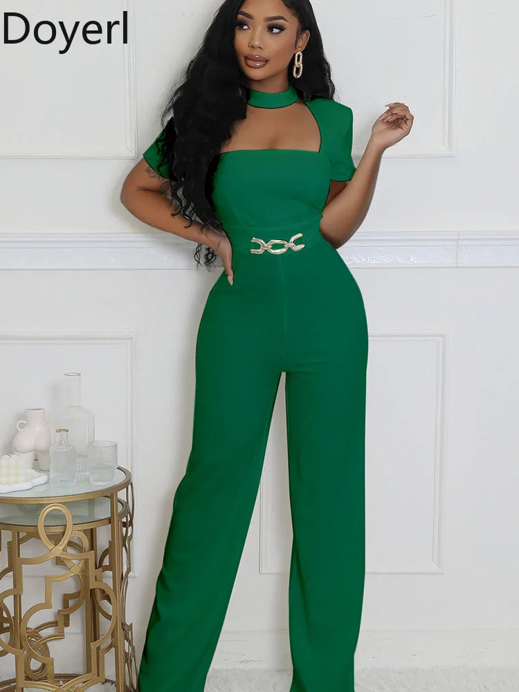 Doyerl Vintage Elegant Jumpsuits for Women Birthday Celebrity Club Party Square Collar Short Sleeve High Waist Wide Leg Rompers - JN Fashion Fusion