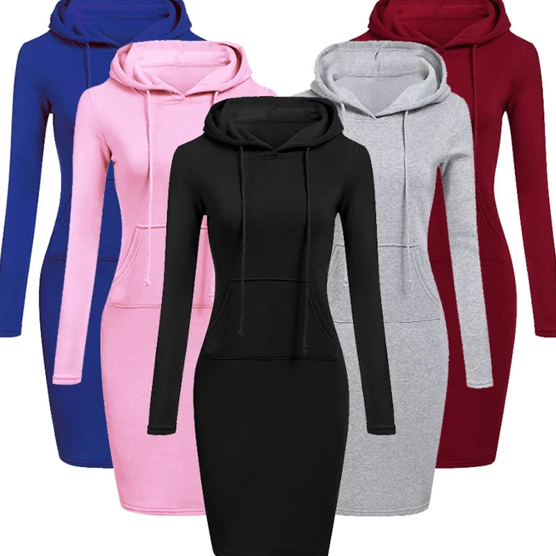 Ladies Autumn Attire Women's Hooded Dresses Hoodie - Style Sweatshirt Dresses for Women Tops in Ladies Clothing - JN Fashion Fusion