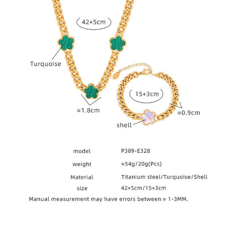 Elegant Stainless Steel New Hip Hop Cuban Link Five Leaf Flower Set Shell Bracelet Necklace Women's Minimalist Chain Jewelry - JN Fashion Fusion