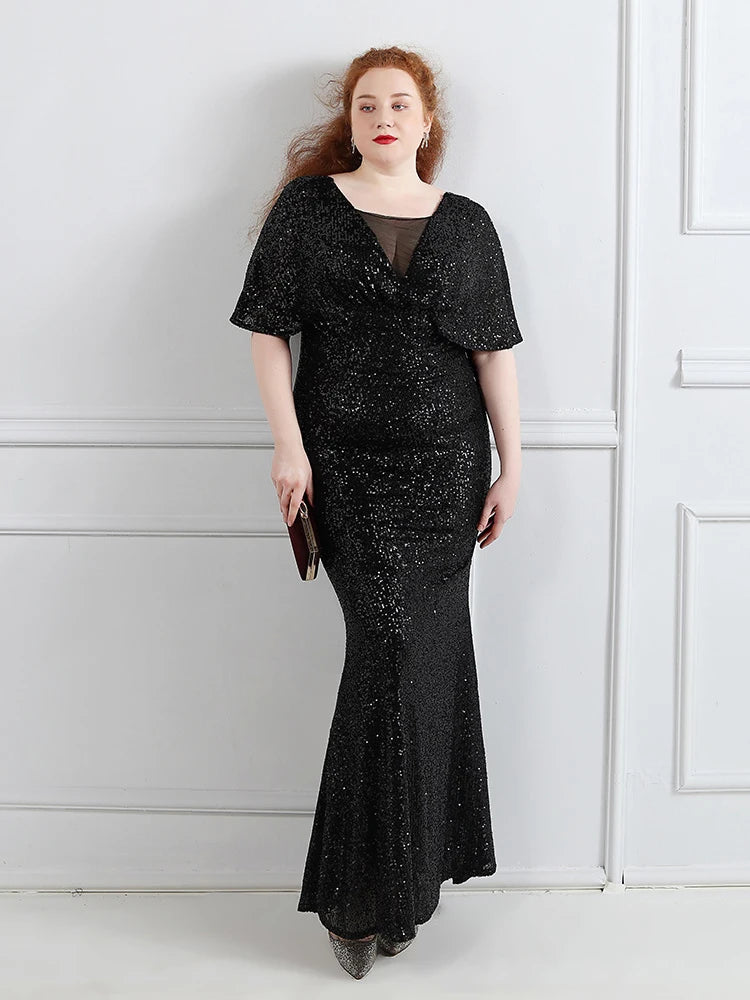HBLL Plus Size Dress for Women Glitter Sequin Dresses Sexy Party Birthday Elegant Celebrity Floor Length Maxi Evening Dress