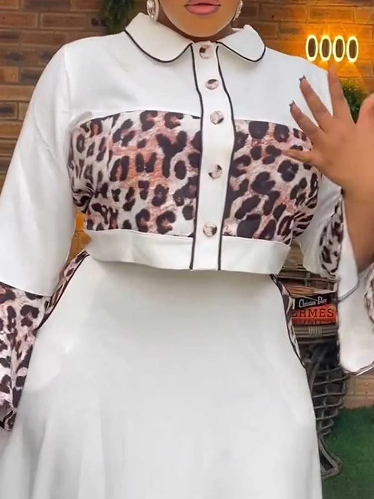 Womens New 2 Piece Outfits Leopard Patchwork Shirt Top and A Line  Skirt Vintage Dress Sets for Elegant Women - JN Fashion Fusion
