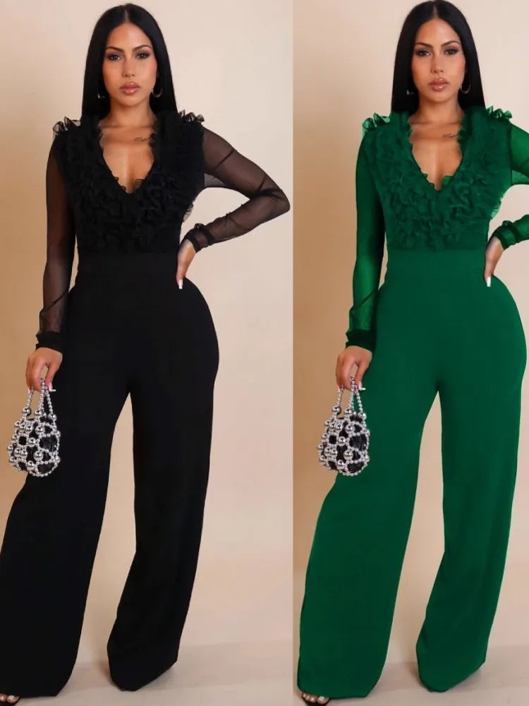 Women Sexy Club Jumpsuits For Summer Autumn Long Sleeve Solid Color Skinny Fashion Streetwear Overalls Pants Trousers 2025 - JN Fashion Fusion