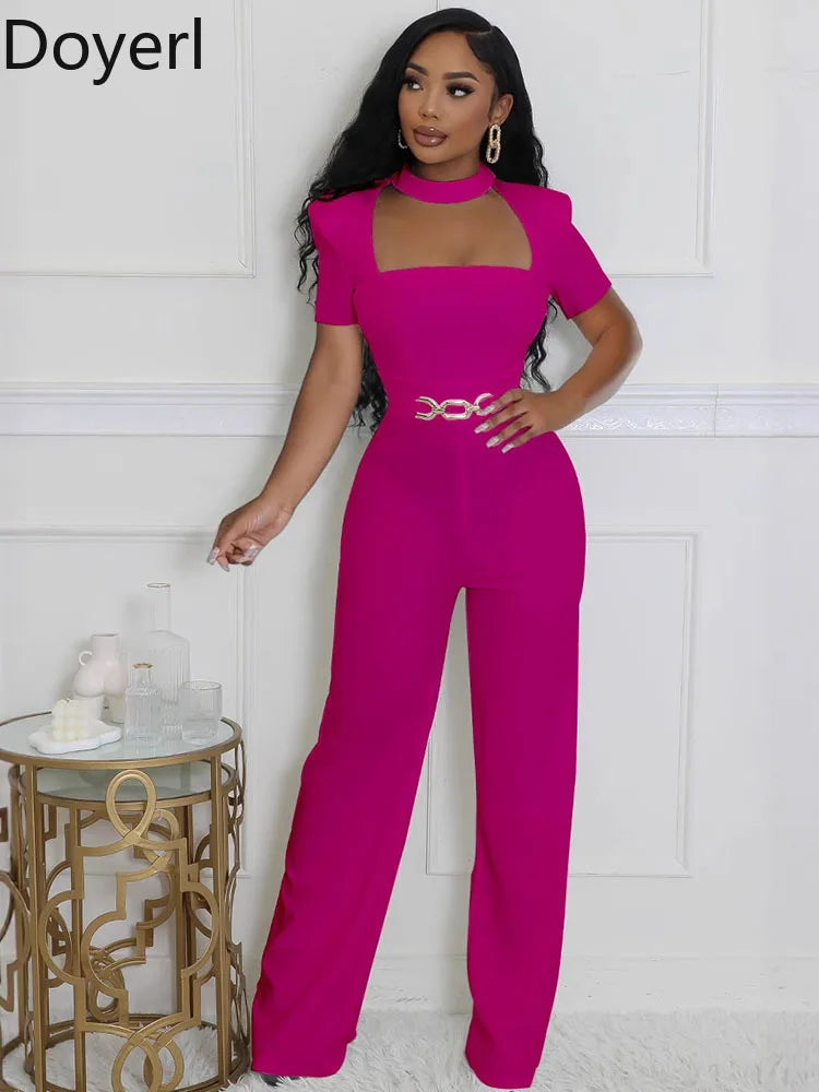 Doyerl Vintage Elegant Jumpsuits for Women Birthday Celebrity Club Party Square Collar Short Sleeve High Waist Wide Leg Rompers - JN Fashion Fusion