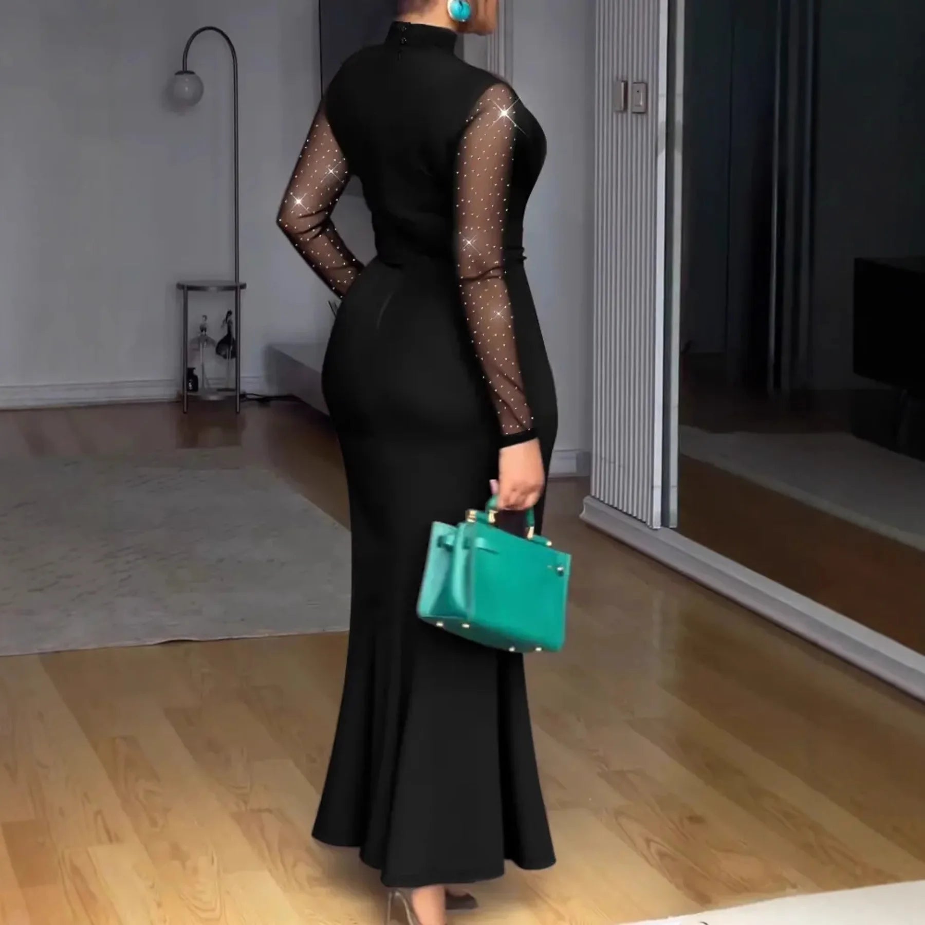 Women's Dress New Spring Autumn Long Sleeve Simple Solid Color Slim Fit Party Dress Sexy Mesh Patchwork Hollow Evening Dress - JN Fashion Fusion