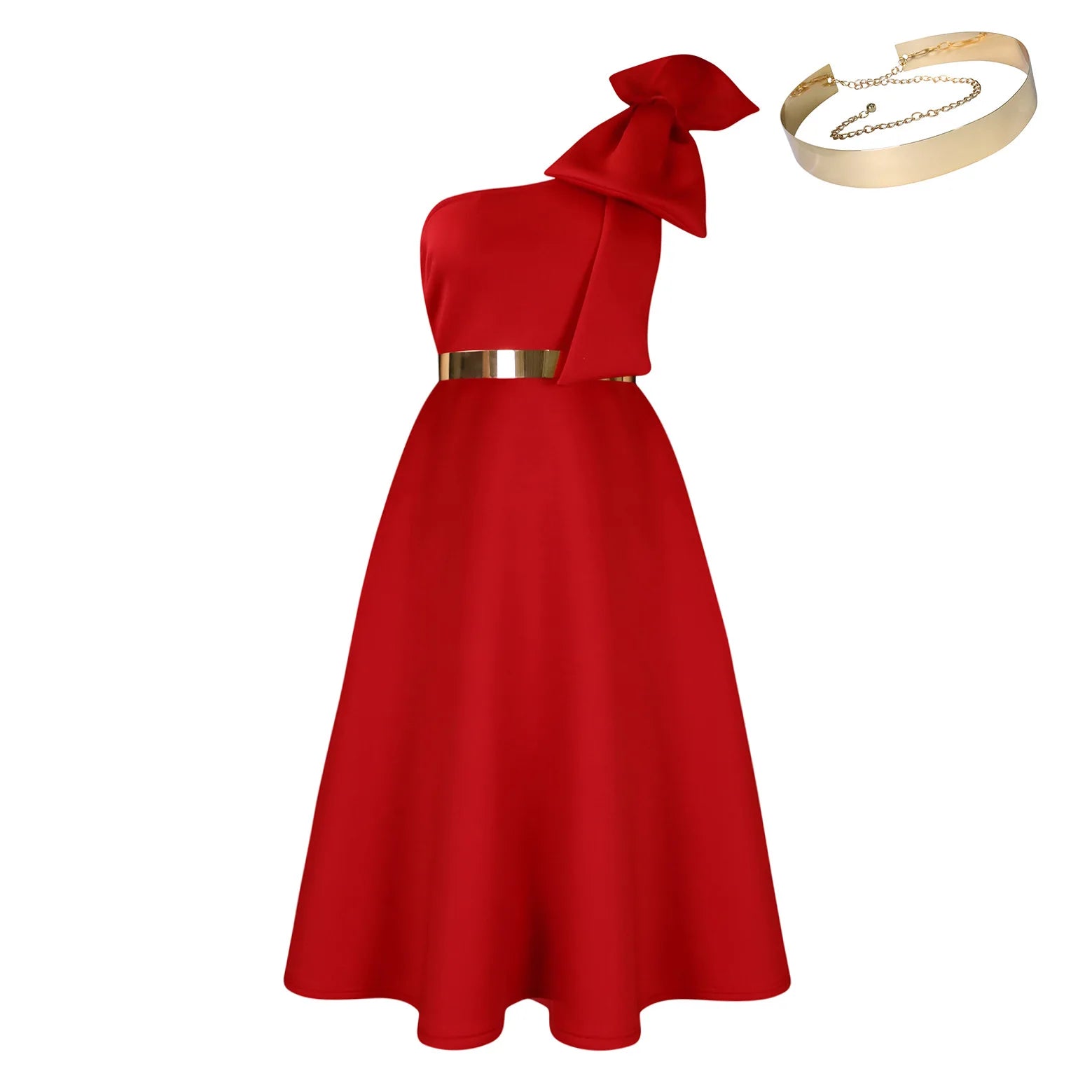 plus Size Women's Fashion Skew Shoulder Bow Banquet Swing Dress New Elegant Gown for Special Occasions