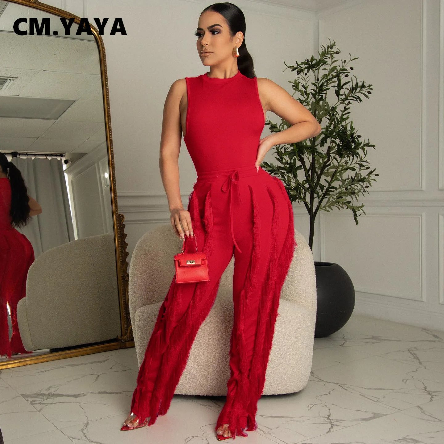 Elegant Women's Tracksuit Tank Top and Tassel Side Straight Pants Suit Streetwear 2026 INS Two 2 Piece Set Outfits - JN Fashion Fusion