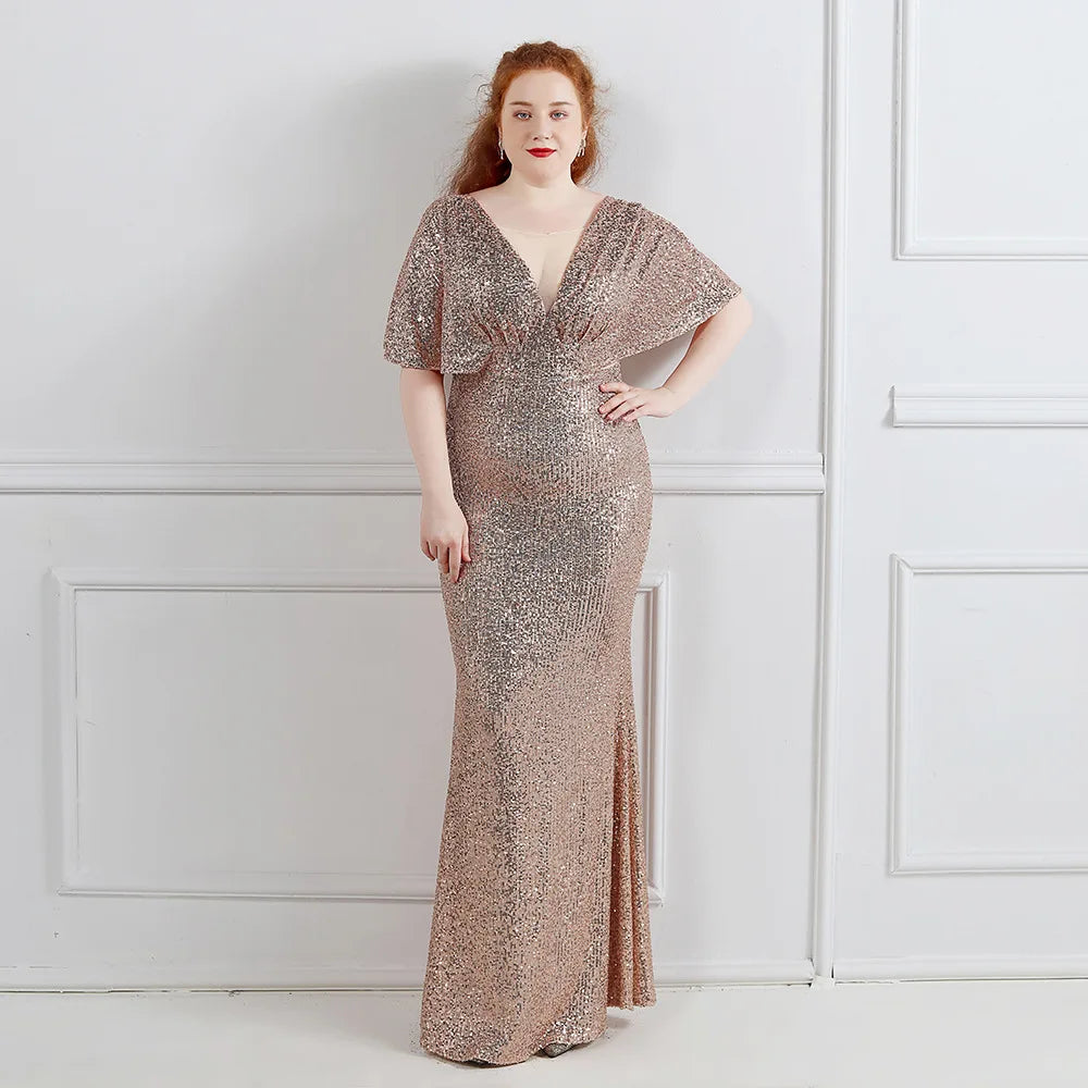 HBLL Plus Size Dress for Women Glitter Sequin Dresses Sexy Party Birthday Elegant Celebrity Floor Length Maxi Evening Dress