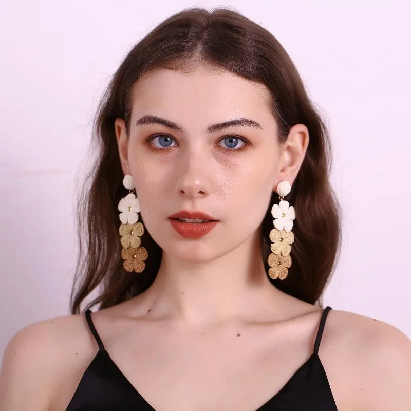 Raffia Flower Earrings for Women Mom, Raffia Straw Wrapped Flower Drop Dangle Earrings Summer Tropical Beach Jewelry Gifts - JN Fashion Fusion