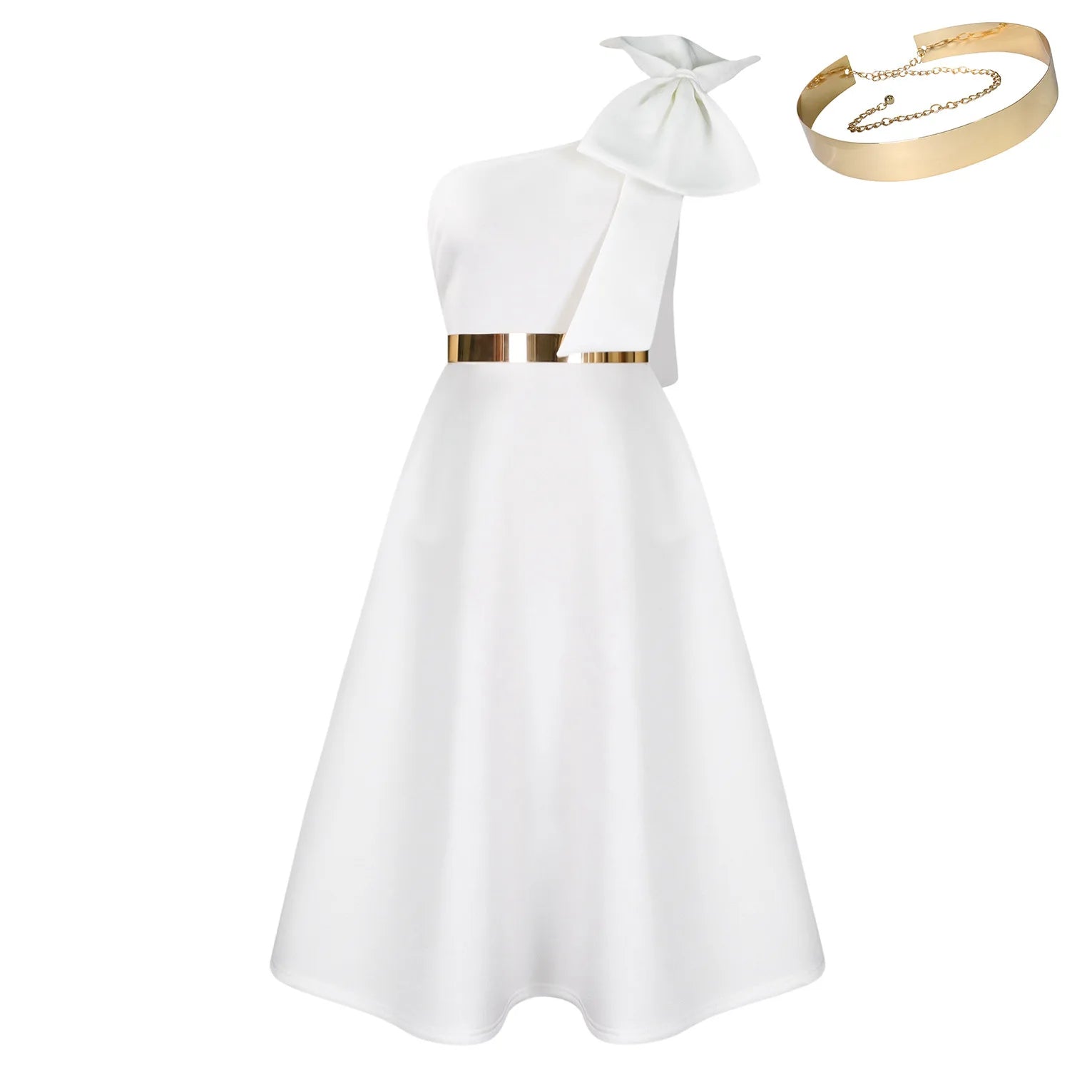 plus Size Women's Fashion Skew Shoulder Bow Banquet Swing Dress New Elegant Gown for Special Occasions
