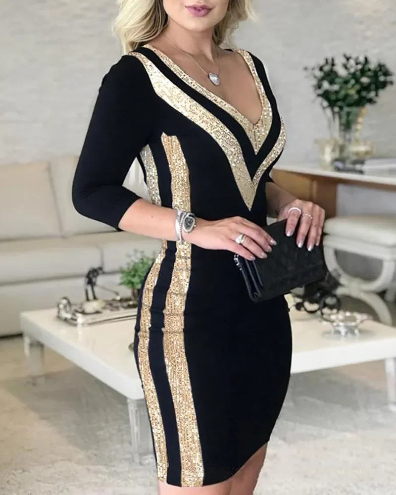 Elegant V-Neck Bodycon Dress for Women Sexy Tight Fitting Party Dress Slim Fit Clubwear Evening Gown