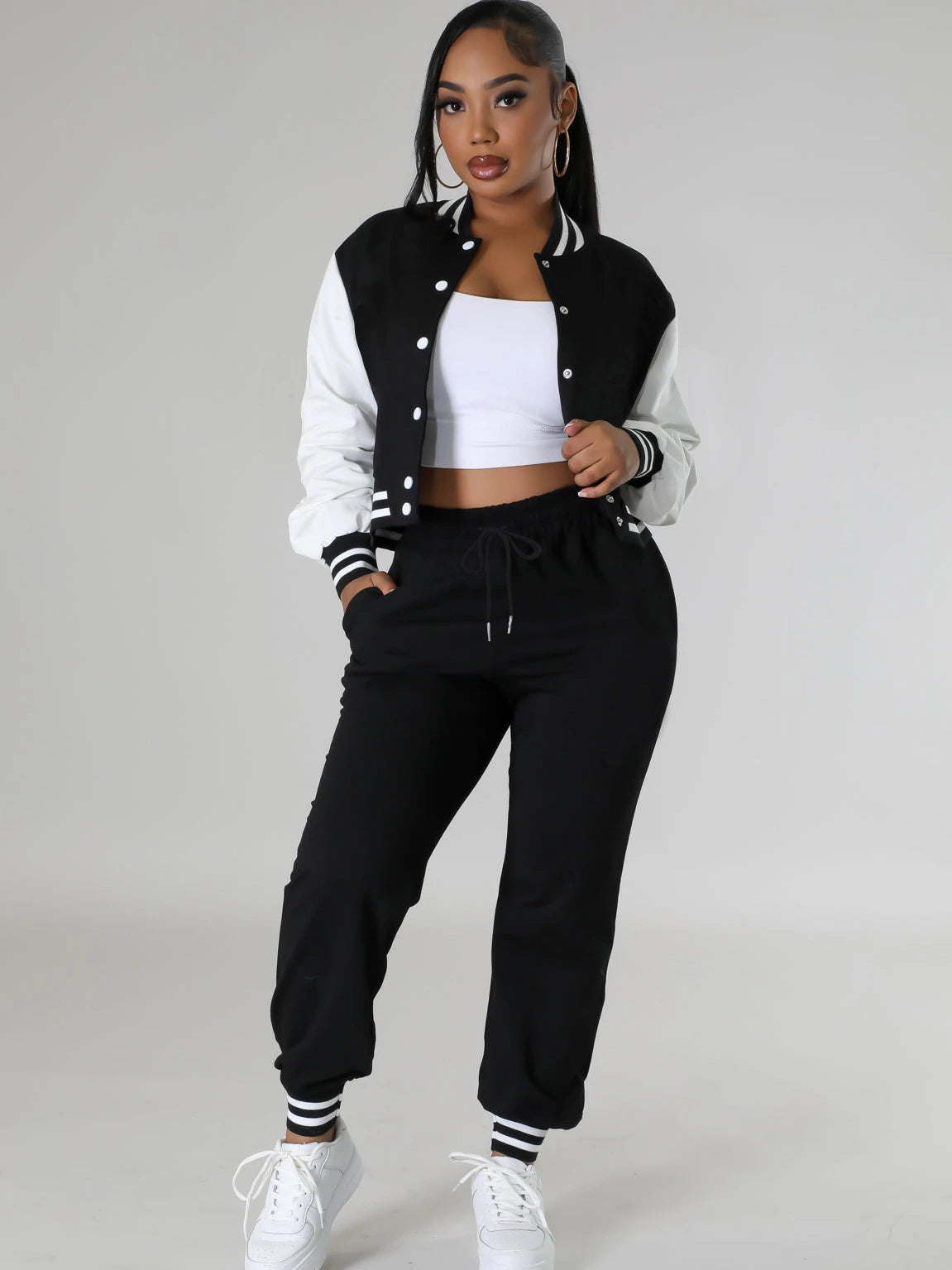Women's long sleeve jacket and jogger pants set by JN Fashion Fusion, active streetwear two-piece tracksuit in stylish design