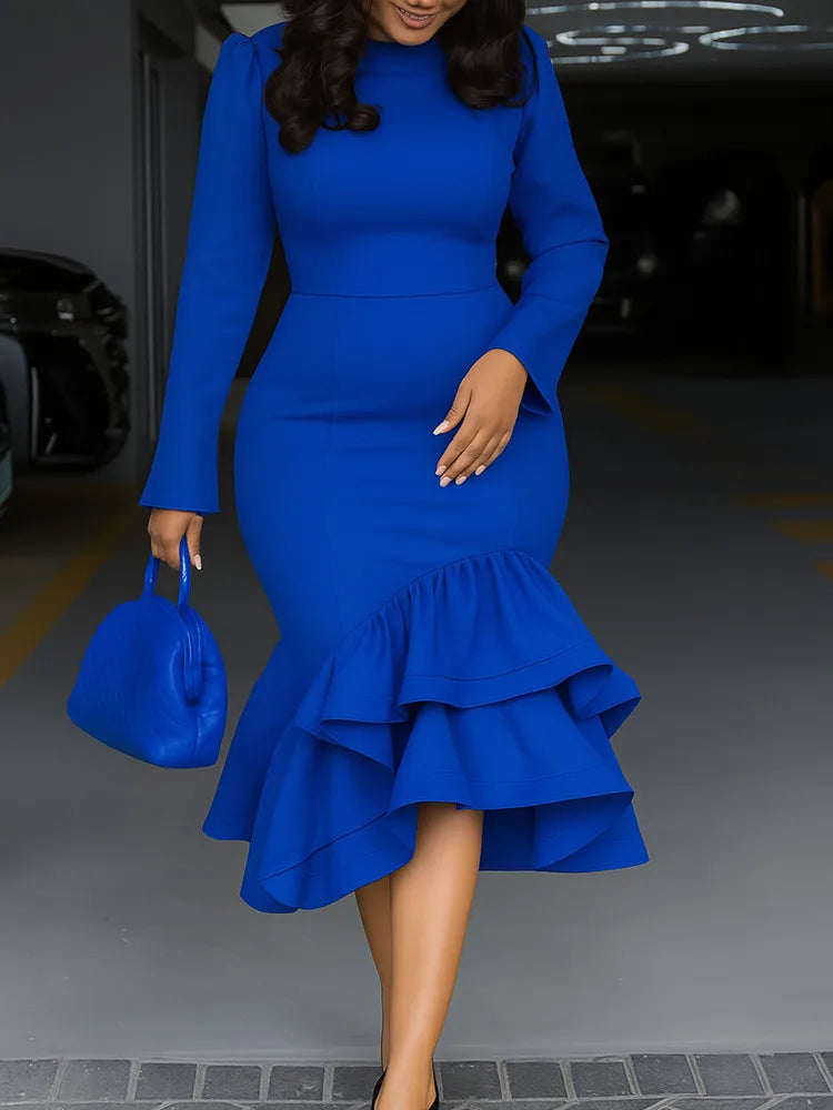 Elegant Church Dresses Long Sleeves Mermaid Ruffles for Women Office Ladies Work Business Party Fashion Autumn 2026 New African - JN Fashion Fusion