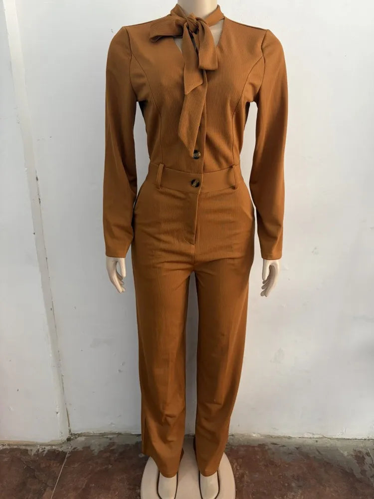 Solid Women Jumpsuits For Spring Summer Long Sleeve V-Neck Balck Jumpsuits Fashion Streetwear Overalls Pants Trousers 2026 - JN Fashion Fusion