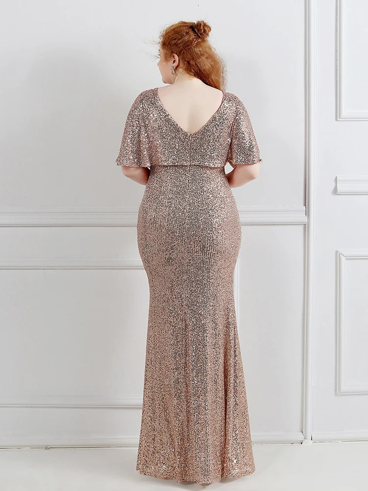 HBLL Plus Size Dress for Women Glitter Sequin Dresses Sexy Party Birthday Elegant Celebrity Floor Length Maxi Evening Dress