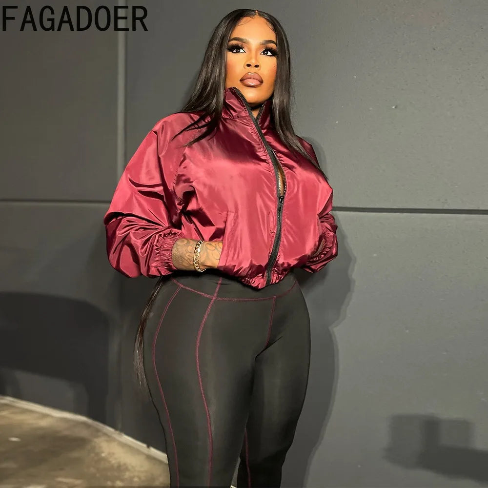 FAGADOER Autumn Winter Casual 2 Pieces Set for Woman Outfits Solid Color Long Sleeves Crop Top + Flared Pants Female Sportswear - JN Fashion Fusion
