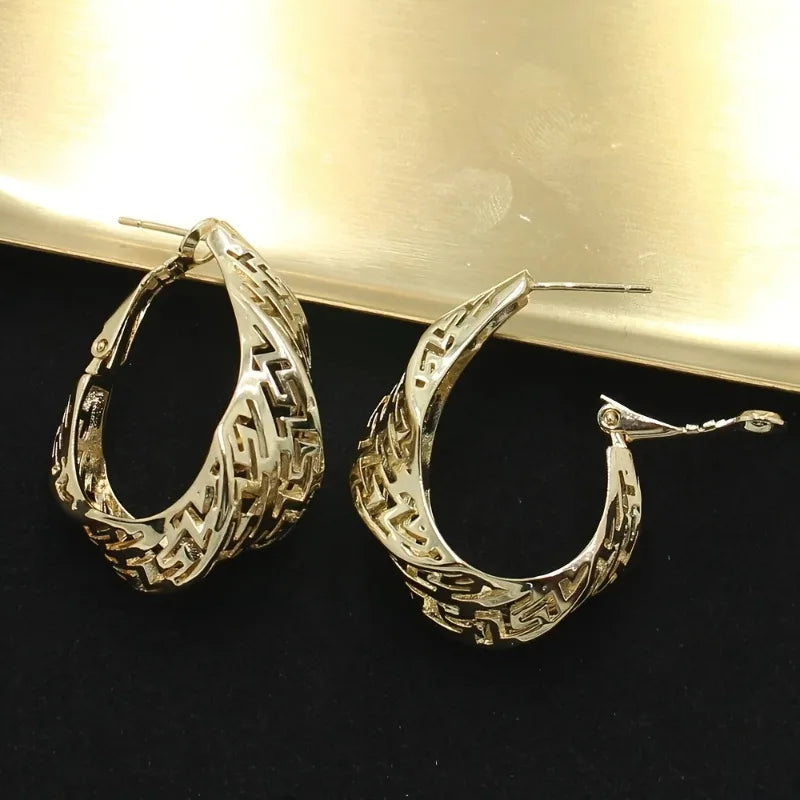 Golden Necklace Jewelry Set for Women Special Hollow Design Pendant Earrings Wedding Anniversary Gifts Jewellry Accessories - JN Fashion Fusion