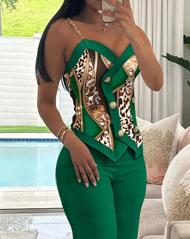Spring Summer New Fashion Commuter Women Suit Irregular Top Wide Leg Trousers Metal Suspenders Double Breasted Slim Suit Lady - JN Fashion Fusion