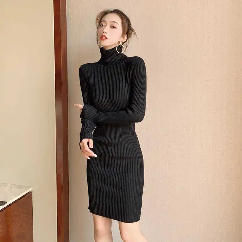 Black Sexy Women's Sweater Knitted Midi Dress Knit Dresses for Women Autumn Winter 2025 Bodycon Wrap Short Korean Fashion Mini - JN Fashion Fusion
