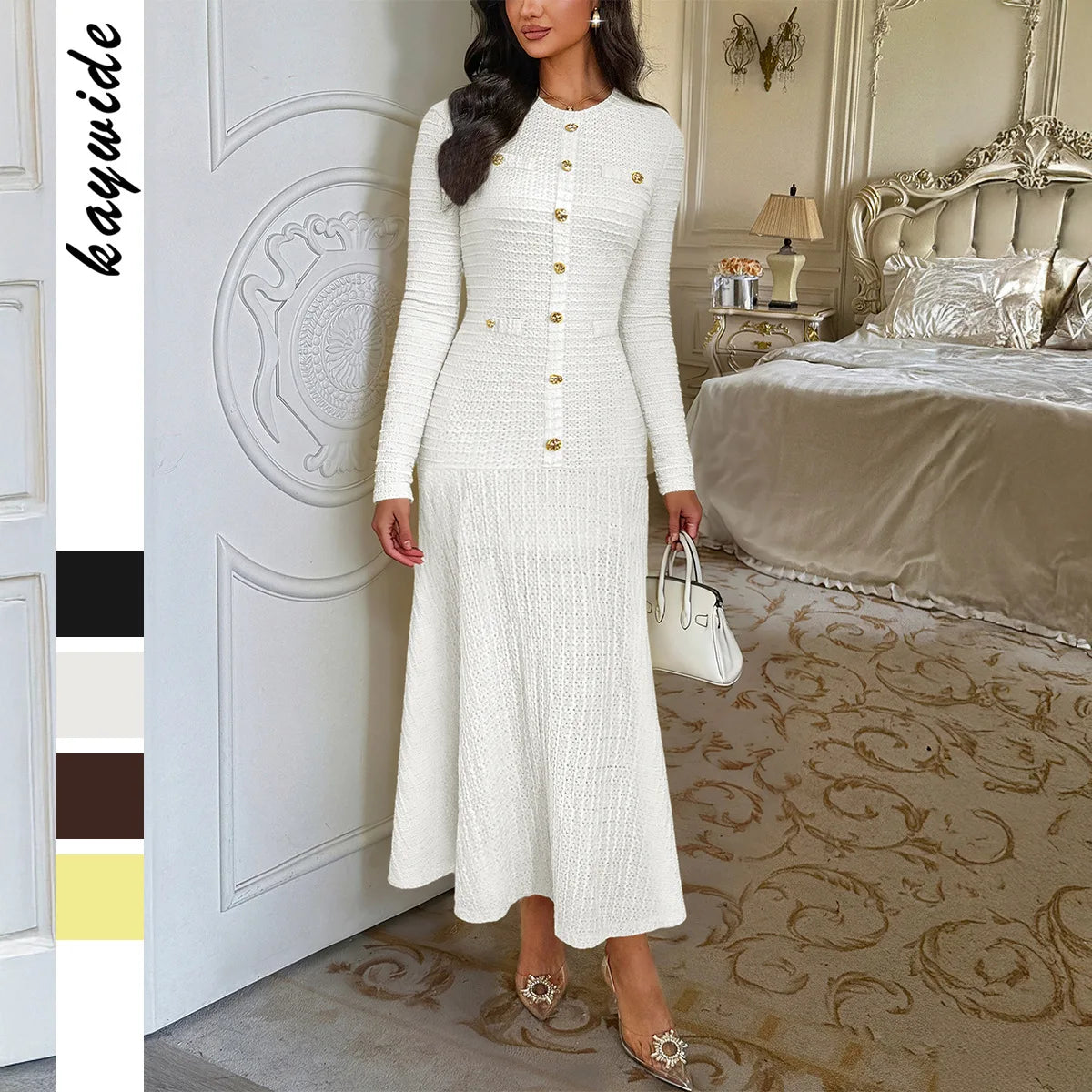 Long Dress for Women 2025 Autumn Elegant Style Birthday Dresses Long Sleeved Solid Color Women Clothing - JN Fashion Fusion