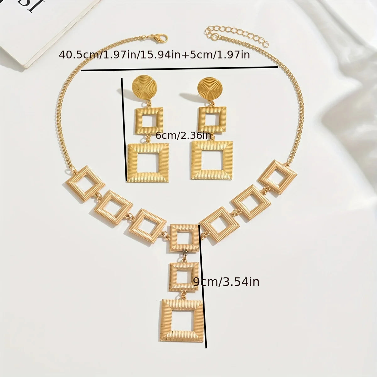 Lxalry 14K Gold Geometric Set, Electroplated Necklace & Earrings, Hypoallergenic 316L, Gift For Everyday Chic To Evening Glamour - JN Fashion Fusion
