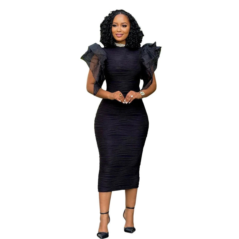 Dashiki African Dresses for Women 2026 Autumn African Short Sleeve Polyester Party Evening Midi Bodycon Dress African Clothes - JN Fashion Fusion