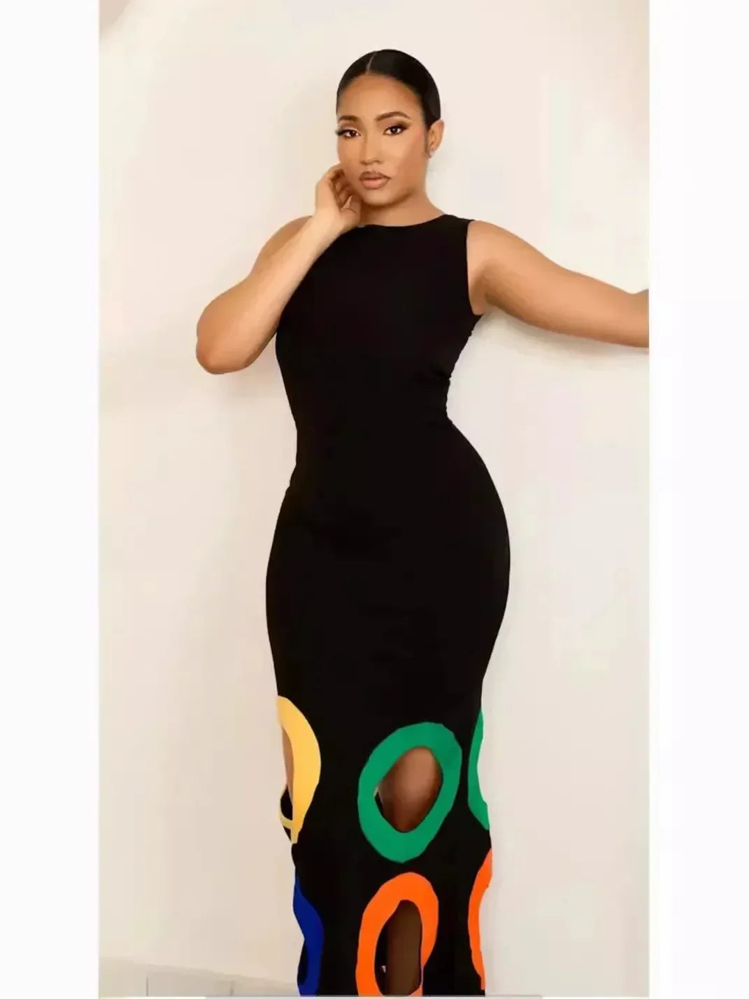 Women Sleeveless O-neck Cutout Roll Hollow Out Bodycon Midi Maxi A-line Dress Sexy Birthday Night Party Vestidos Dresses - JN Fashion Fusion