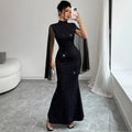 Shiny Cape Splicing Party Dress Women 2026 Spring Elegant Maxi Dresses for Women - JN Fashion Fusion