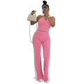 CM.YAYA Sporty Patchwork Women's Set Sleeveless Polo-tank Tops and Slit Flare Pants 2025 Active Two 2 Piece Set Outfit Tracksuit - JN Fashion Fusion