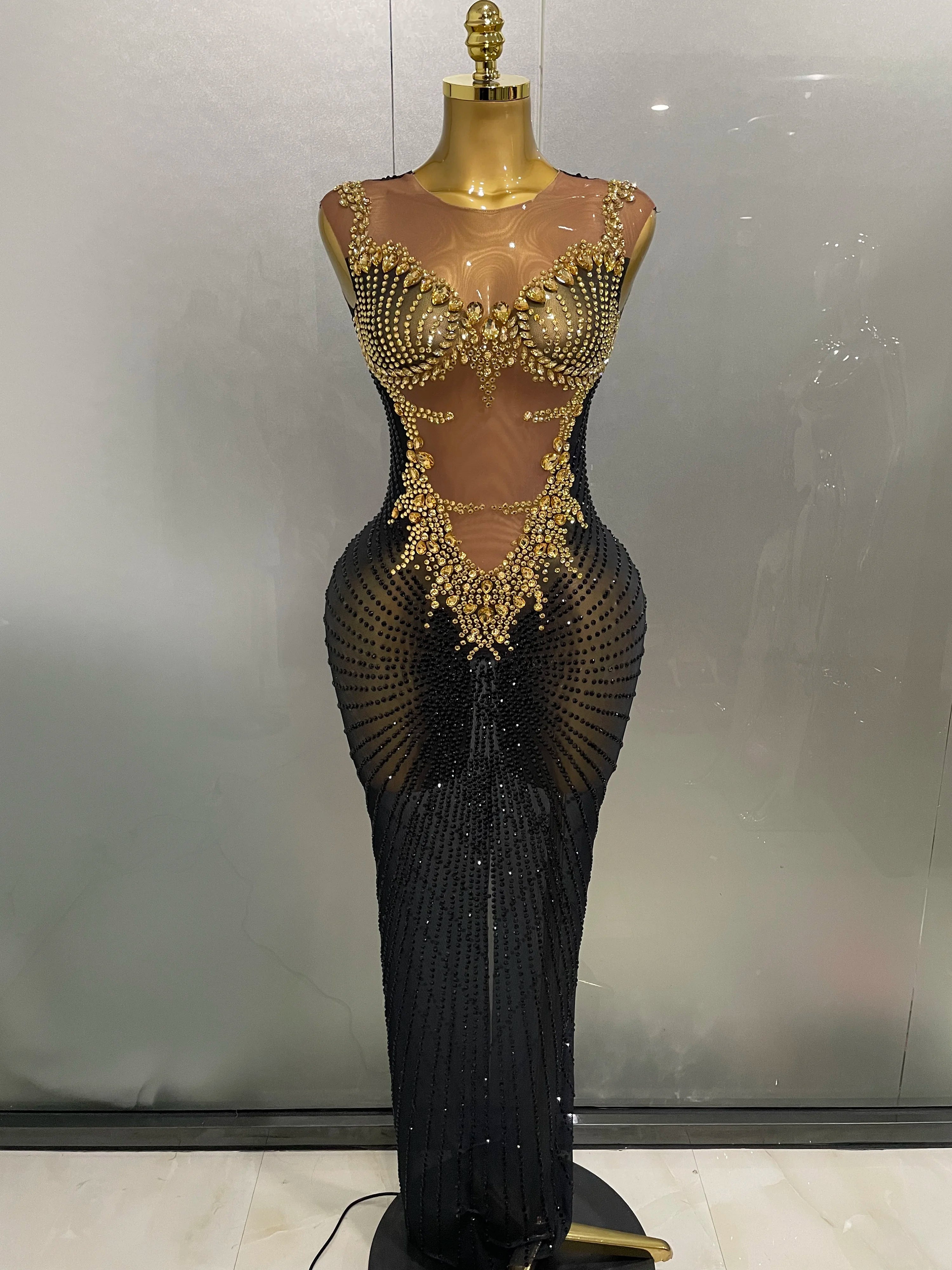 Sexy Sparkly Rhinestones Sleeveless Long Dress 2025 New Women Birthday Celebrate Evening Photo Shoot Stage Performance Costume - JN Fashion Fusion
