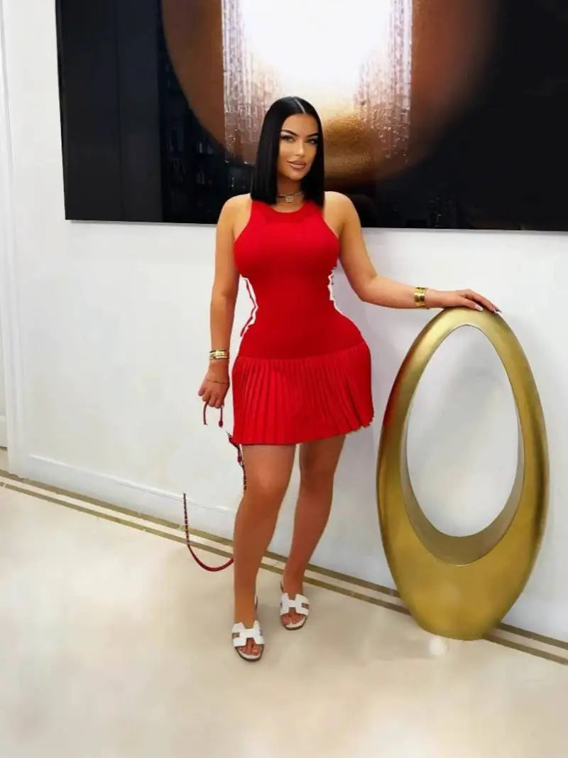 Summer Fashion Solid Dress Women Sexy Off The Shoulder Short Sleeve High Waist Ruffle Edge Short Dress Elegant Slim Fit Dress - JN Fashion Fusion