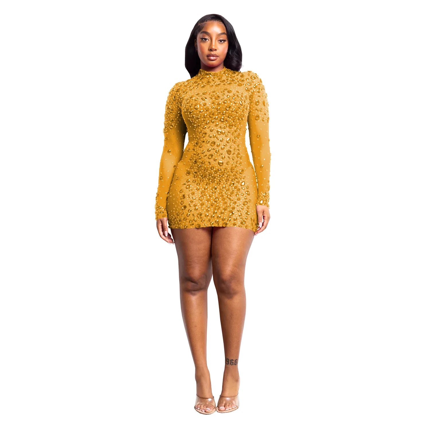 2026 New Sexy Black Diamonds Bodycon Mini Dress Women Celebrity Elegant Long Sleeve Evening Club Party Luxury Birthday Dress - JN Fashion Fusion