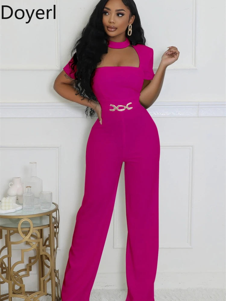 Doyerl Vintage Elegant Jumpsuits for Women Birthday Celebrity Club Party Square Collar Short Sleeve High Waist Wide Leg Rompers - JN Fashion Fusion