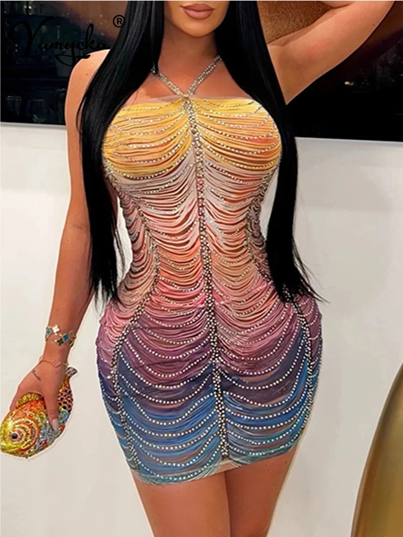 Sexy backless mini rhinestone summer dress women elegant luxury bodycon club birthday party dress short evening dresses vestidos - JN Fashion Fusion
